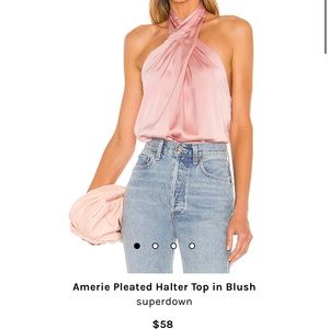 Superdown Revolve blush halter top in silk